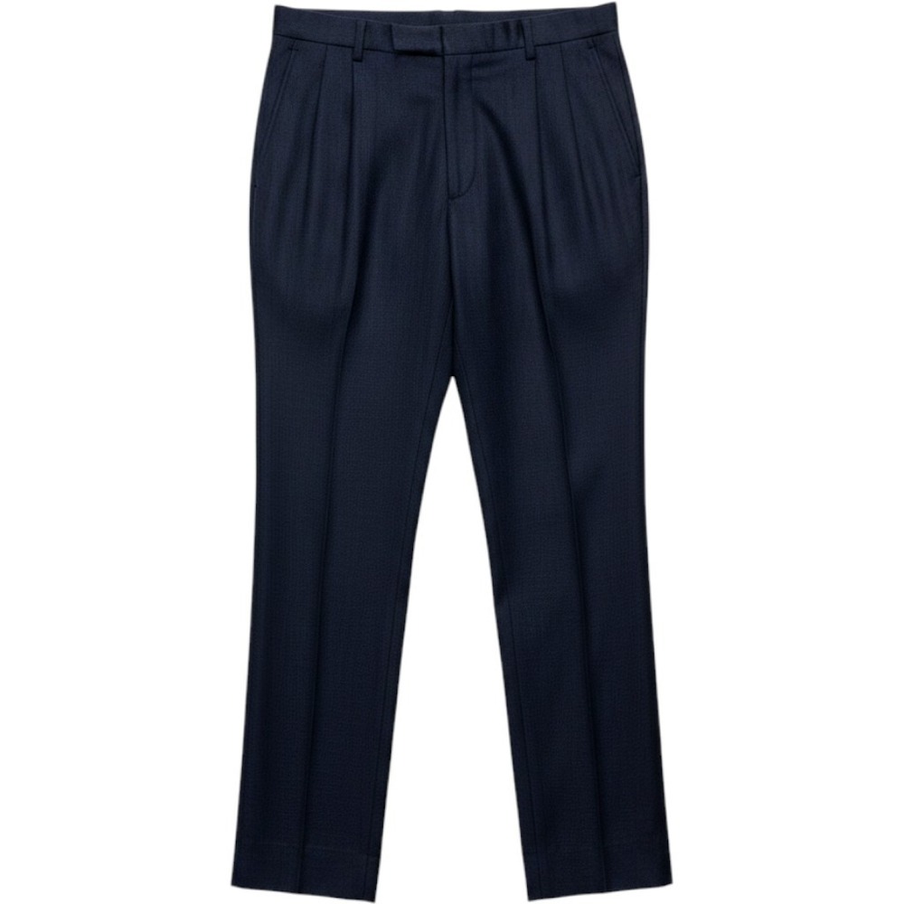 Lardini Stretch Wool Trousers 52 (34x31) Tapered Pleated Adjusters Dark Navy